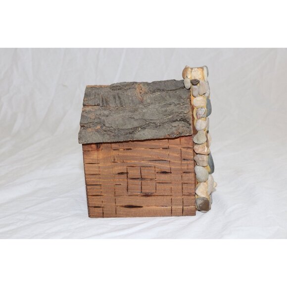 Vintage "Home With Stone Chimney" Stone Folk Art Work T. Johnston Tree Hugger JV - Picture 4 of 5